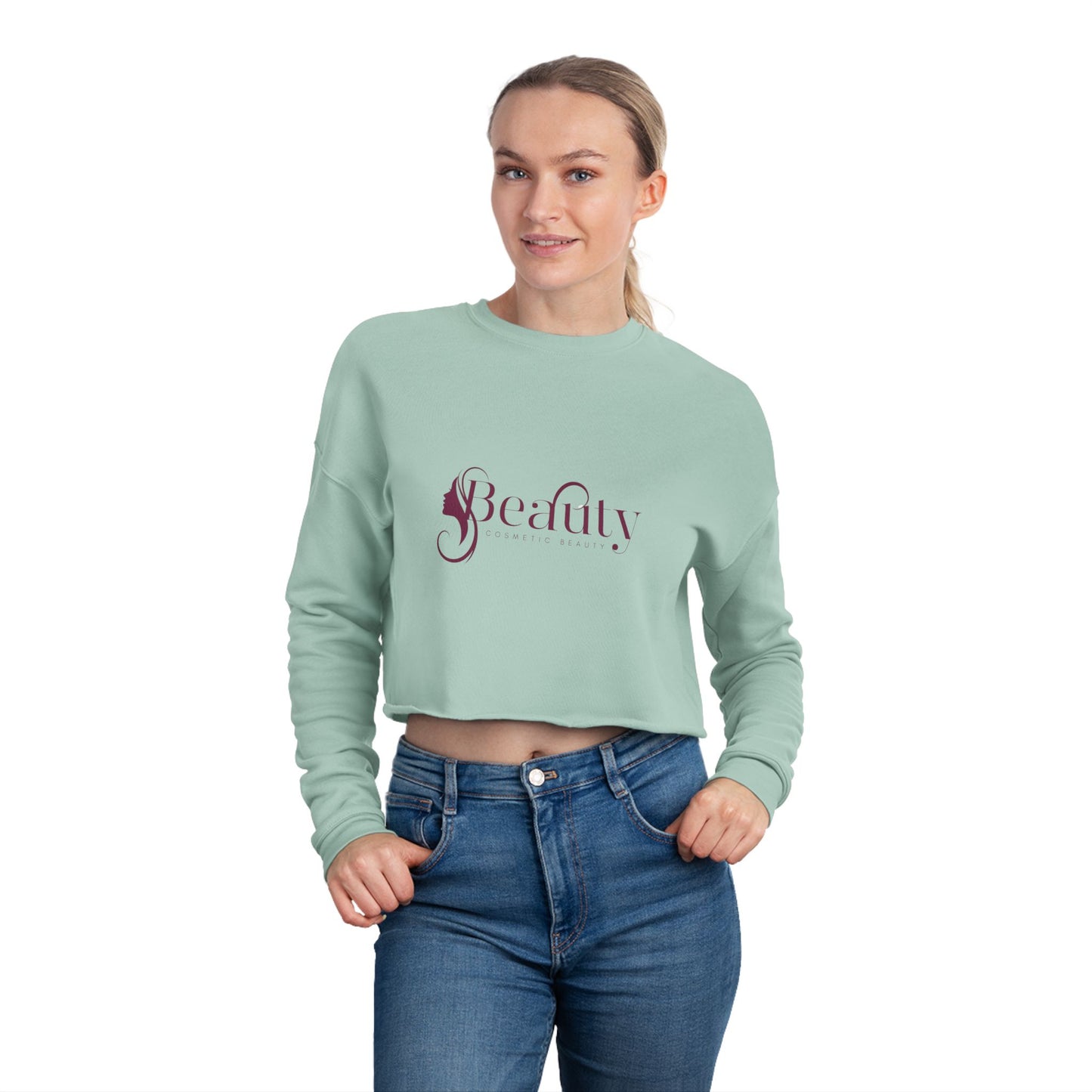 Beauty Script Cropped Sweatshirt — Women's Stylish Rose Crop Pullover