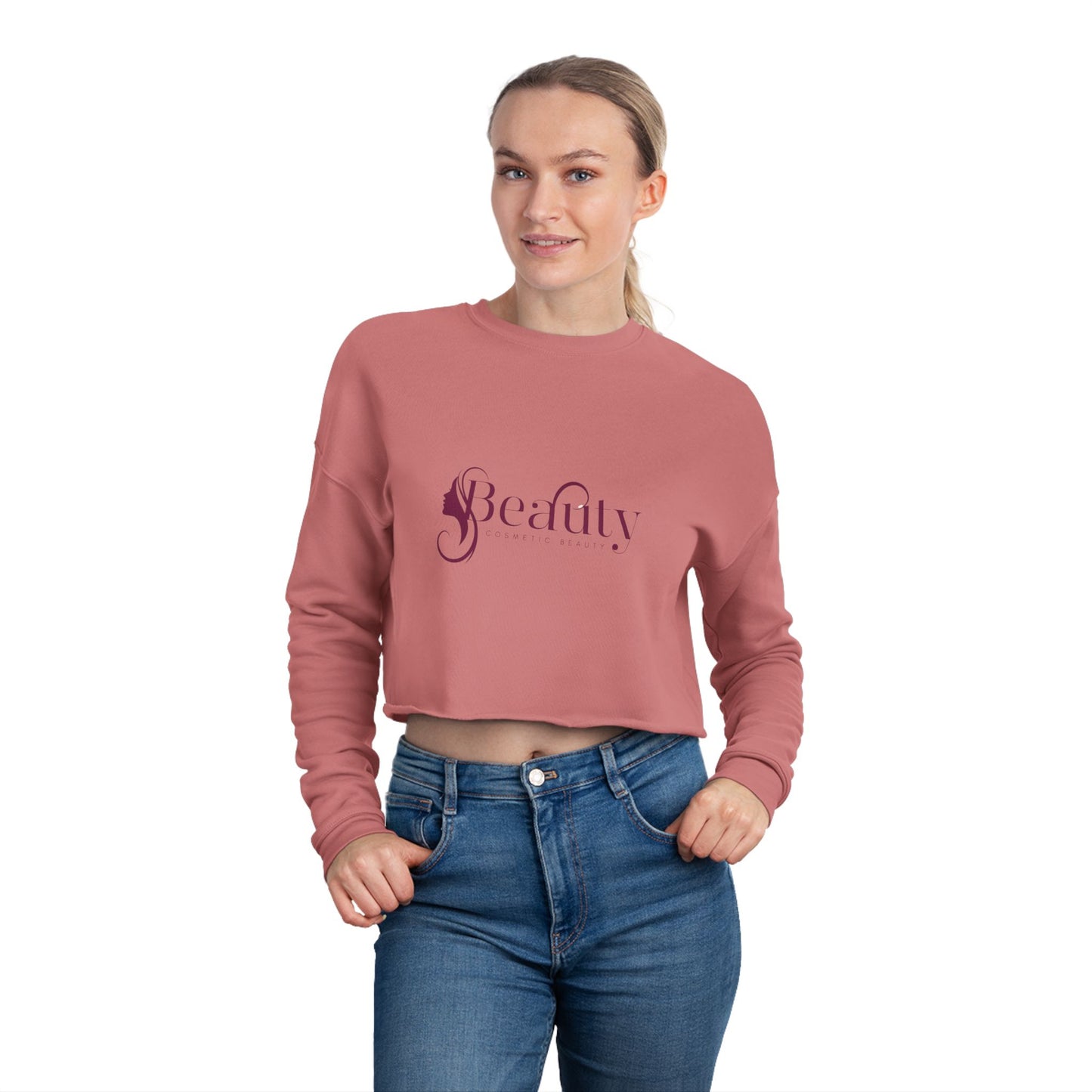 Beauty Script Cropped Sweatshirt — Women's Stylish Rose Crop Pullover