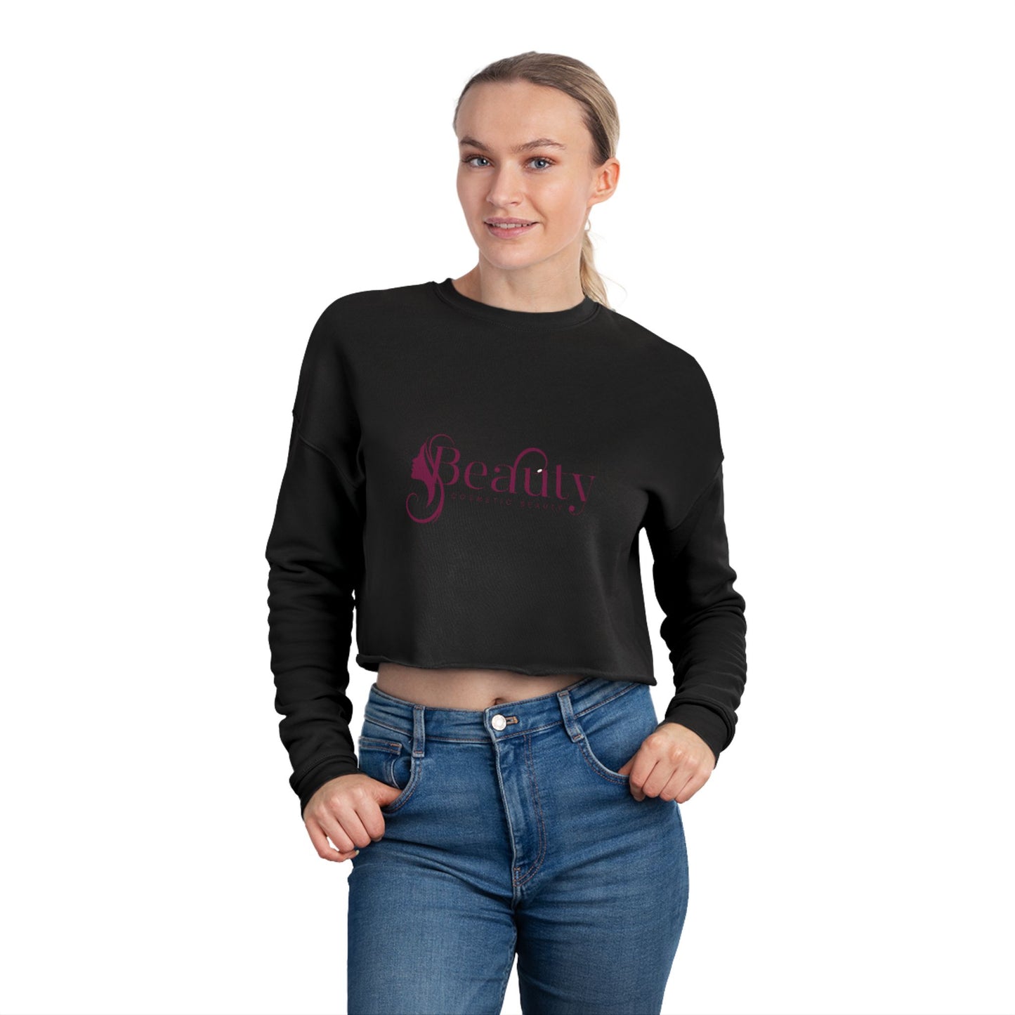 Beauty Script Cropped Sweatshirt — Women's Stylish Rose Crop Pullover